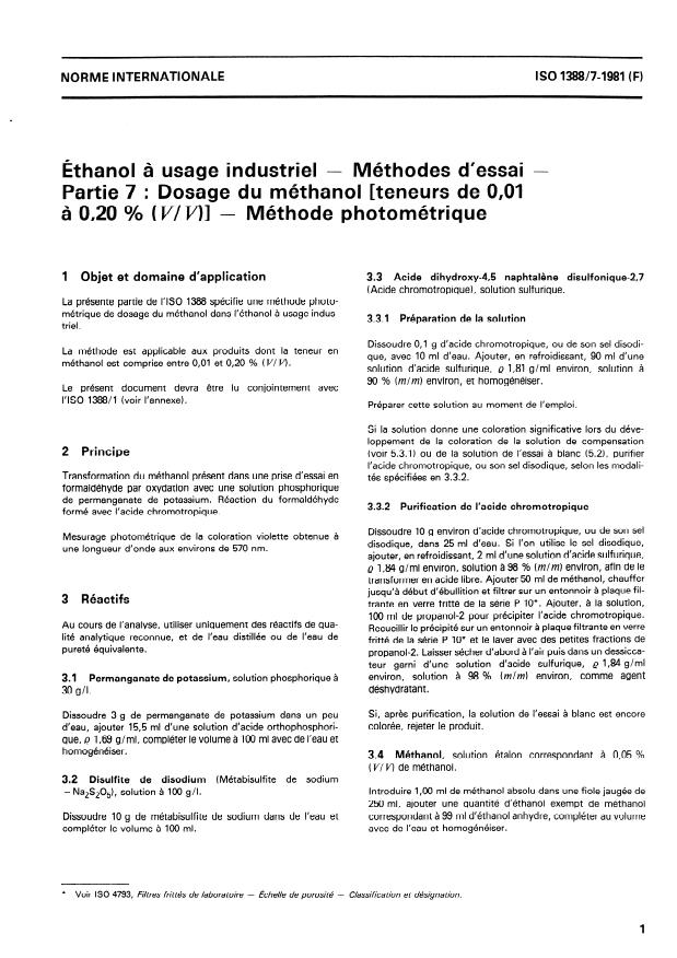 ISO 1388-7:1981 - Éthanol a usage industriel -- Méthodes d'essai