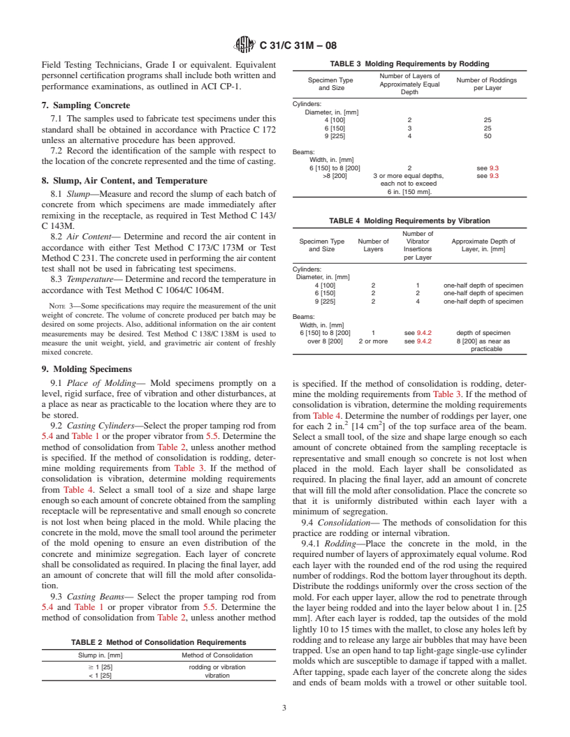 ASTM C31/C31M-08 - Standard Practice for Making and Curing Concrete Test Specimens in the Field