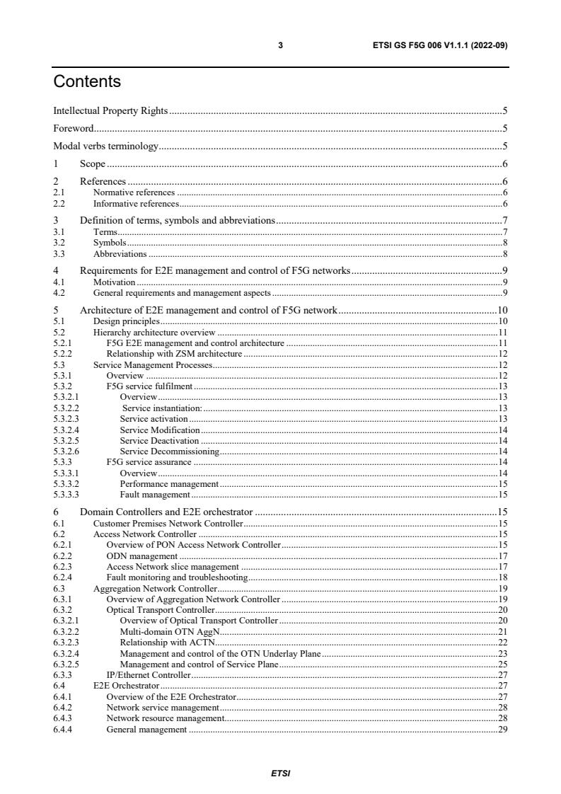 ETSI GS F5G 006 V1.1.1 (2022-09) - Fifth Generation Fixed Network (F5G); End-to-End Management and Control; Release #1