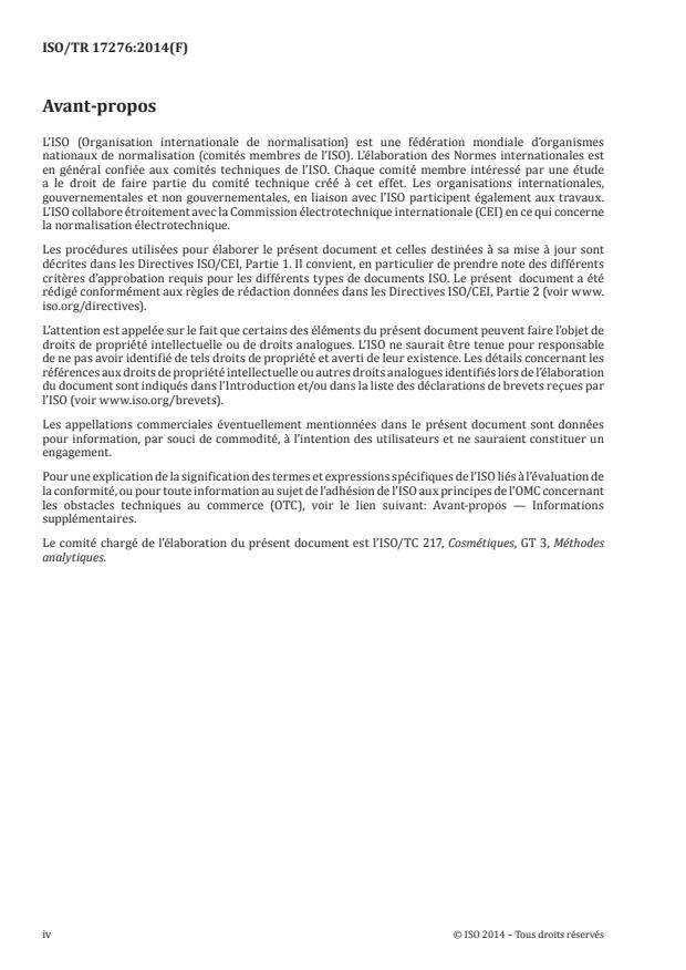 ISO/TR 17276:2014 ISO/TR 17276:2014 - Cosmétiques -- Approche analytique des méthodes de détection et de quantification des métaux lourds dans les cosmétiques - Page 4 preview
