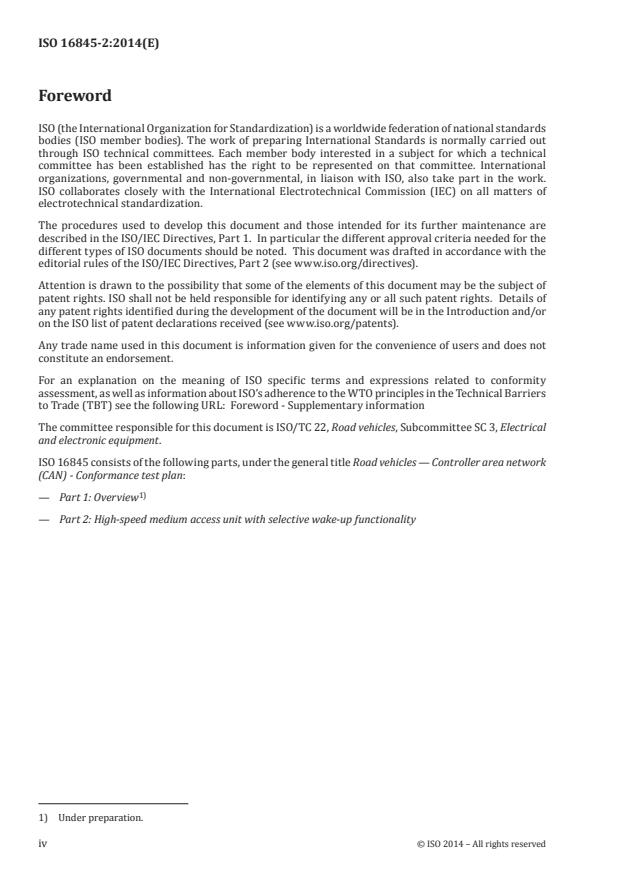 ISO 16845-2:2014 ISO 16845-2:2014 - Road vehicles -- Controller area network (CAN) conformance test plan - Page 4 preview