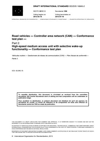 ISO 16845-2:2014 - Road vehicles -- Controller area network (CAN) conformance test plan