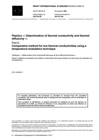 ISO 22007-6:2014 - Plastics -- Determination of thermal conductivity and thermal diffusivity