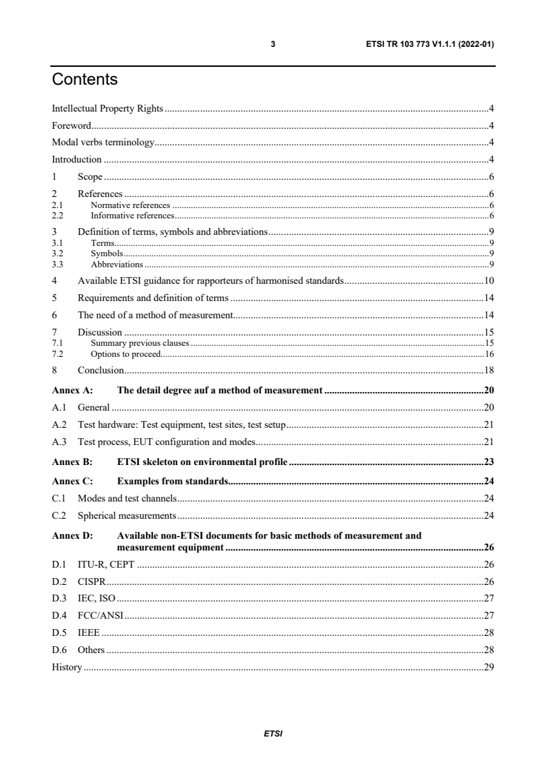 ETSI TR 103 773 V1.1.1 (2022-01) - Report to analyse the possibilities to develop reference documents for methods of measurements for radio standards in ETSI