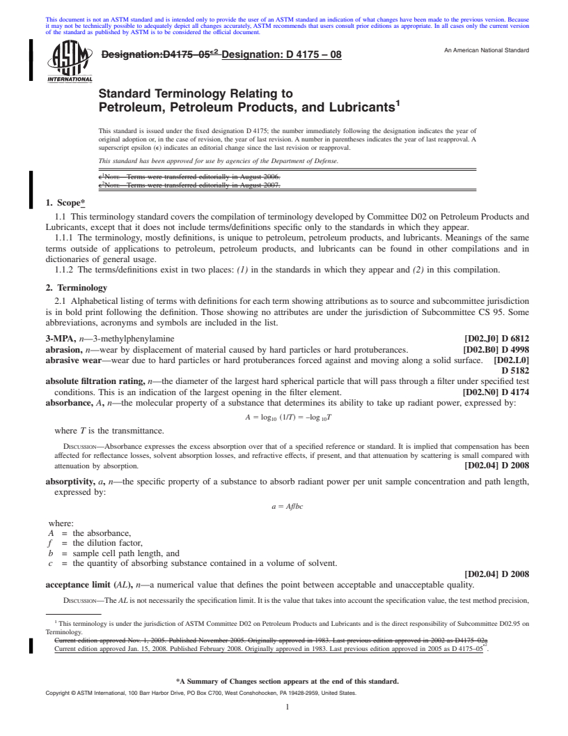 REDLINE ASTM D4175-08 - Standard Terminology Relating to Petroleum, Petroleum Products, and Lubricants