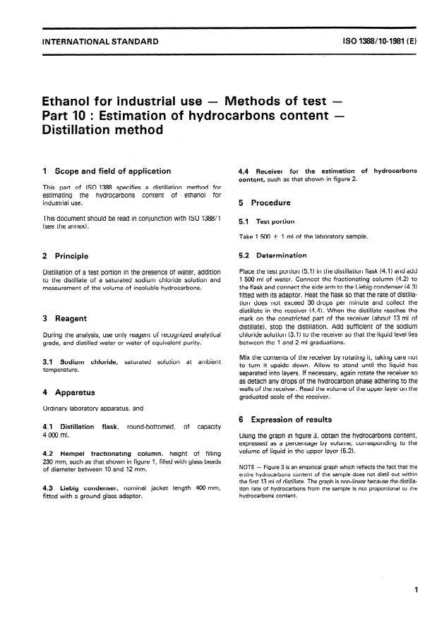 ISO 1388-10:1981 - Ethanol for industrial use -- Methods of test