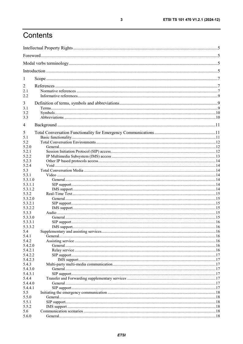 ETSI TS 101 470 V1.2.1 (2024-12) ETSI TS 101 470 V1.2.1 (2024-12) - Emergency Communications (EMTEL); Total Conversation Access to Emergency Services