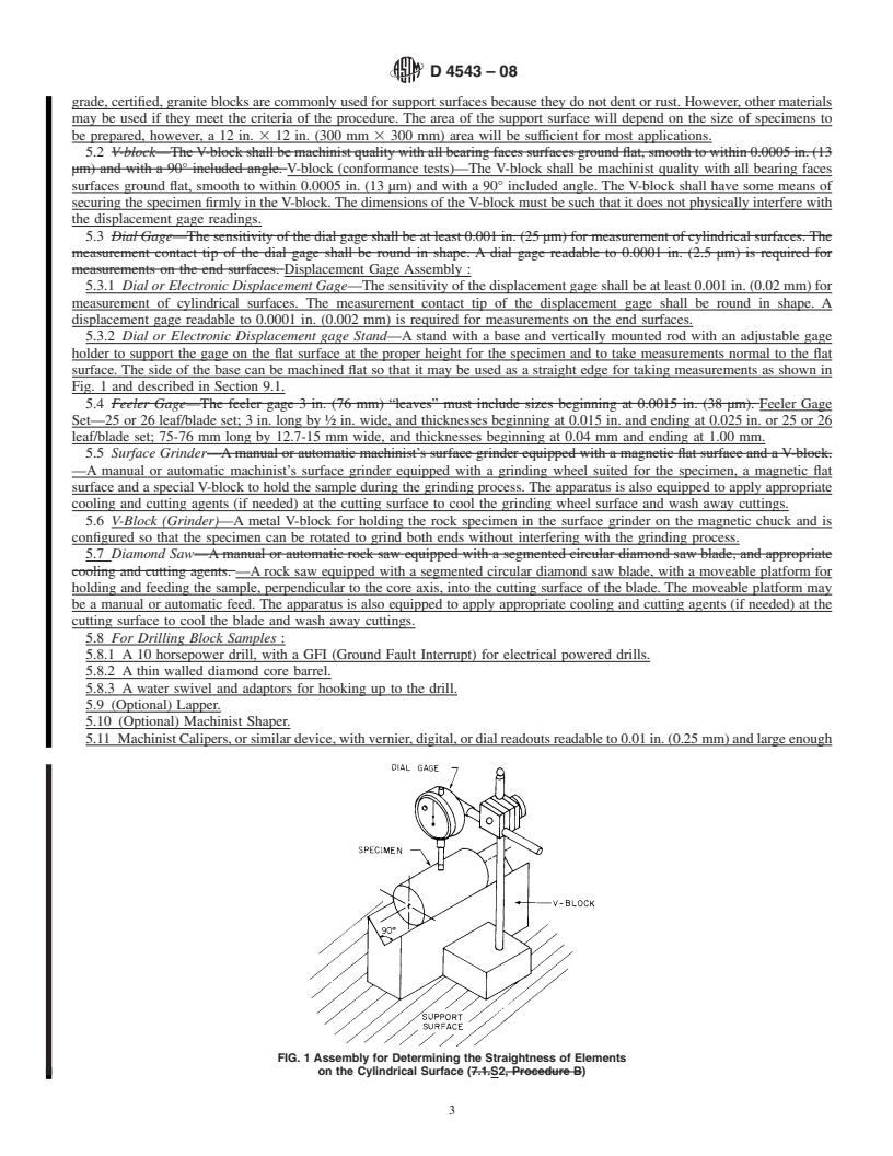 REDLINE ASTM D4543-08 - Standard Practices for  Preparing Rock Core as Cylindrical Test Specimens and Verifying Conformance to Dimensional and Shape Tolerances