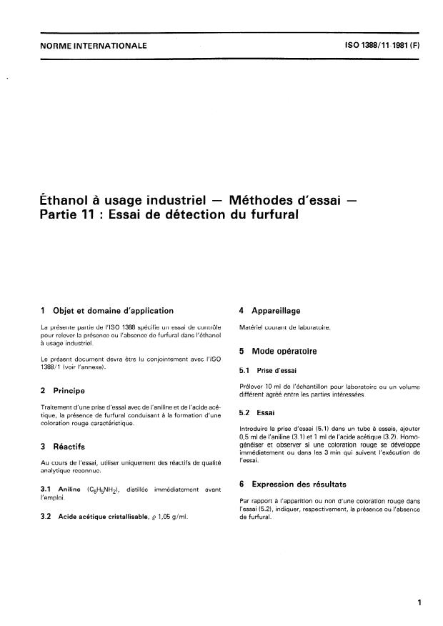 ISO 1388-11:1981 - Éthanol a usage industriel -- Méthodes d'essai