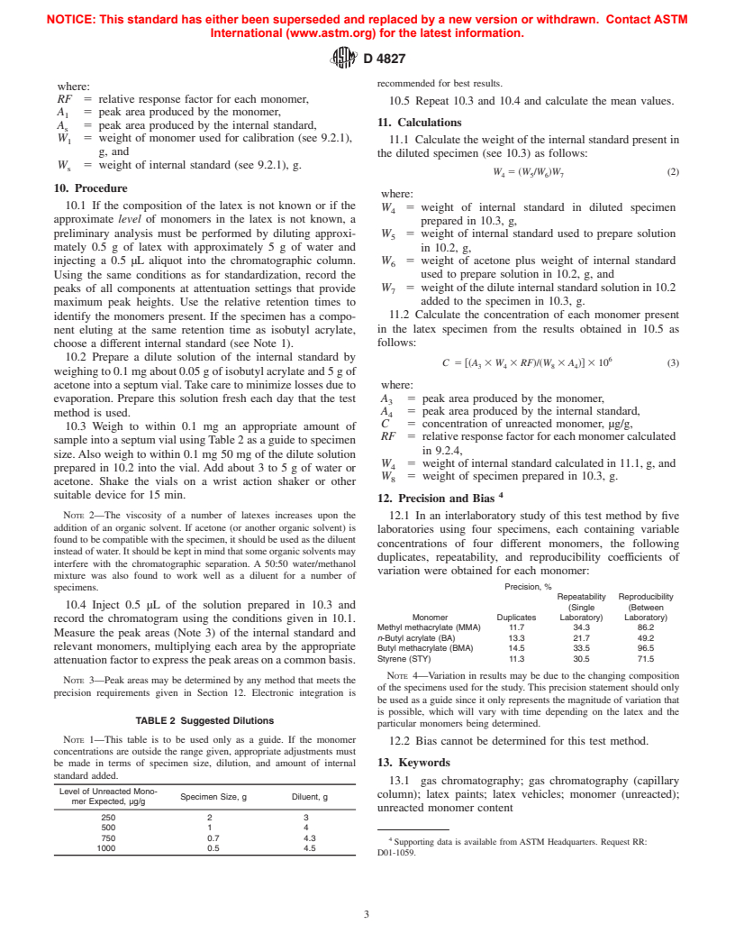 ASTM D4827-93(1998) - Standard Test Method for Determining the Unreacted Monomer Content of Latexes Using Capillary Column Gas Chromatography