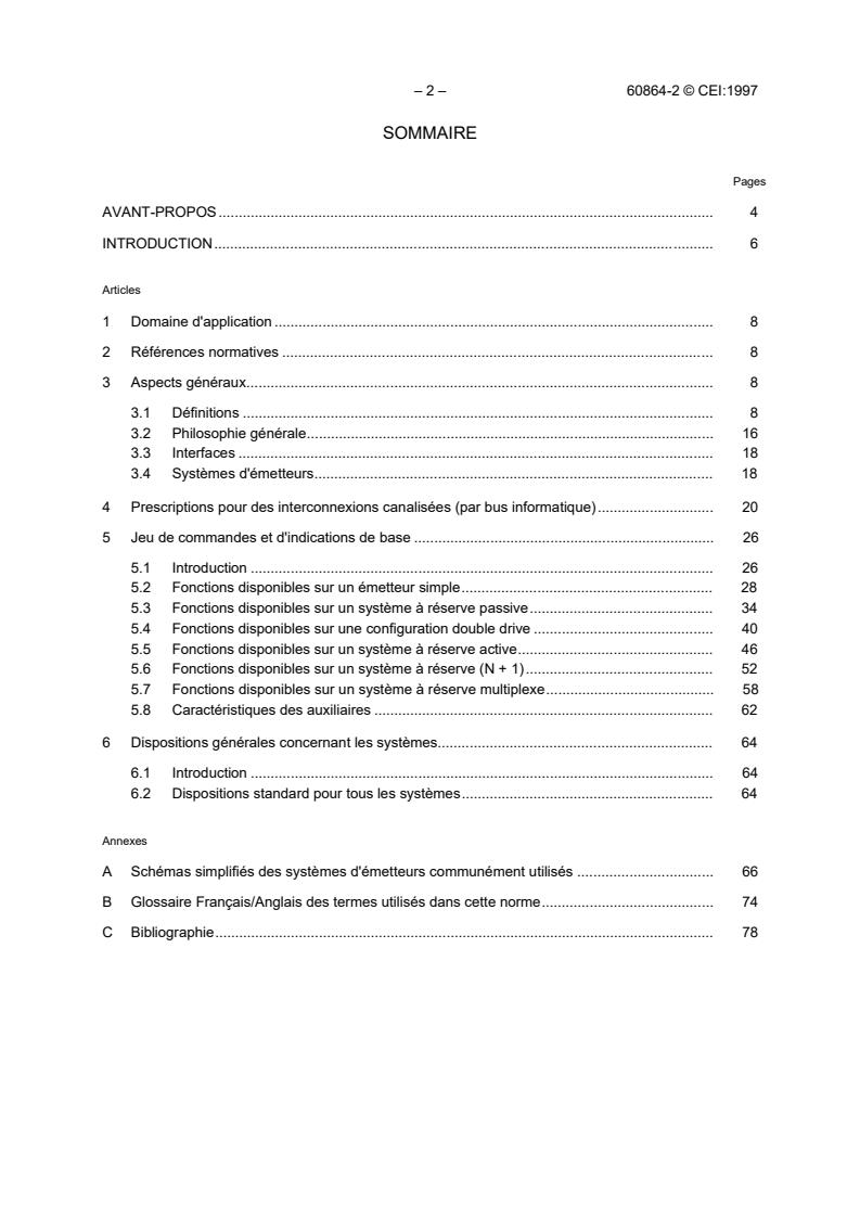 IEC 60864-2:1997 IEC 60864-2:1997 - Standardization of interconnections between broadcasting transmitters or transmitter systems and supervisory equipment - Part 2: Interface standards for systems using data bus type interconnections - Page 4 preview