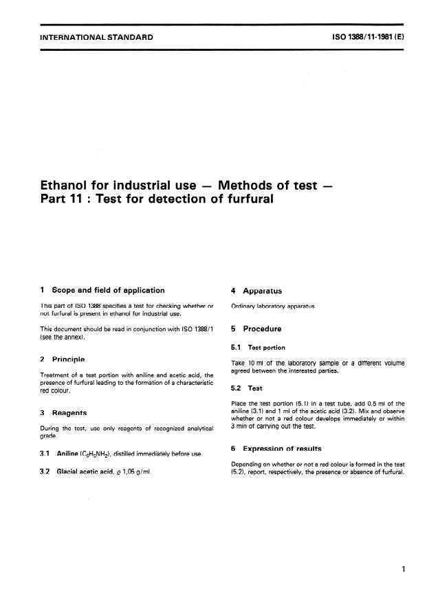 ISO 1388-11:1981 - Ethanol for industrial use -- Methods of test