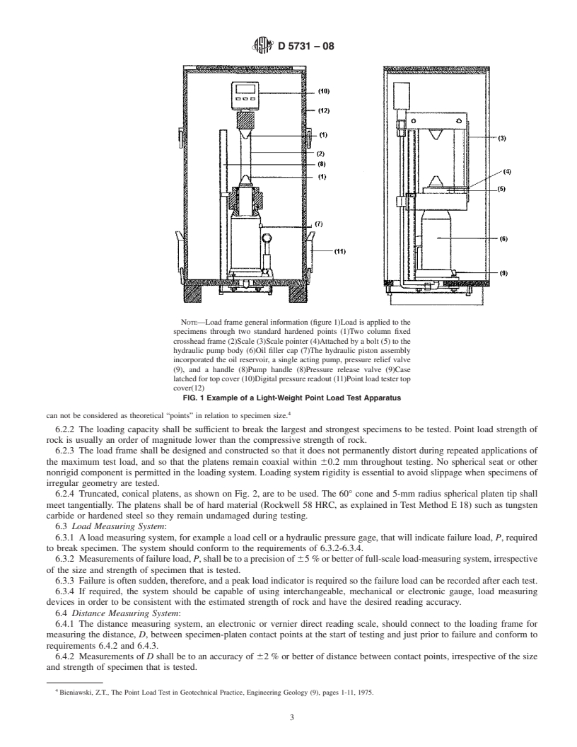 REDLINE ASTM D5731-08 - Standard Test Method for  Determination of the Point Load Strength Index of Rock and Application to Rock Strength Classifications