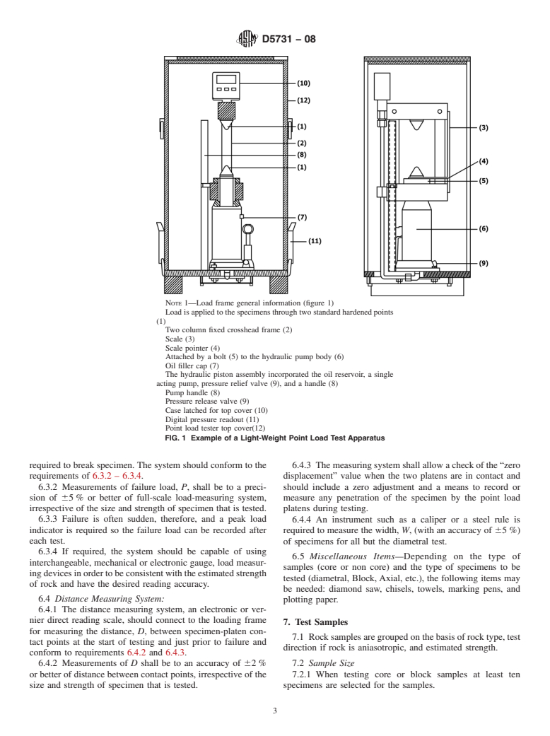 ASTM D5731-08 - Standard Test Method for  Determination of the Point Load Strength Index of Rock and Application to Rock Strength Classifications