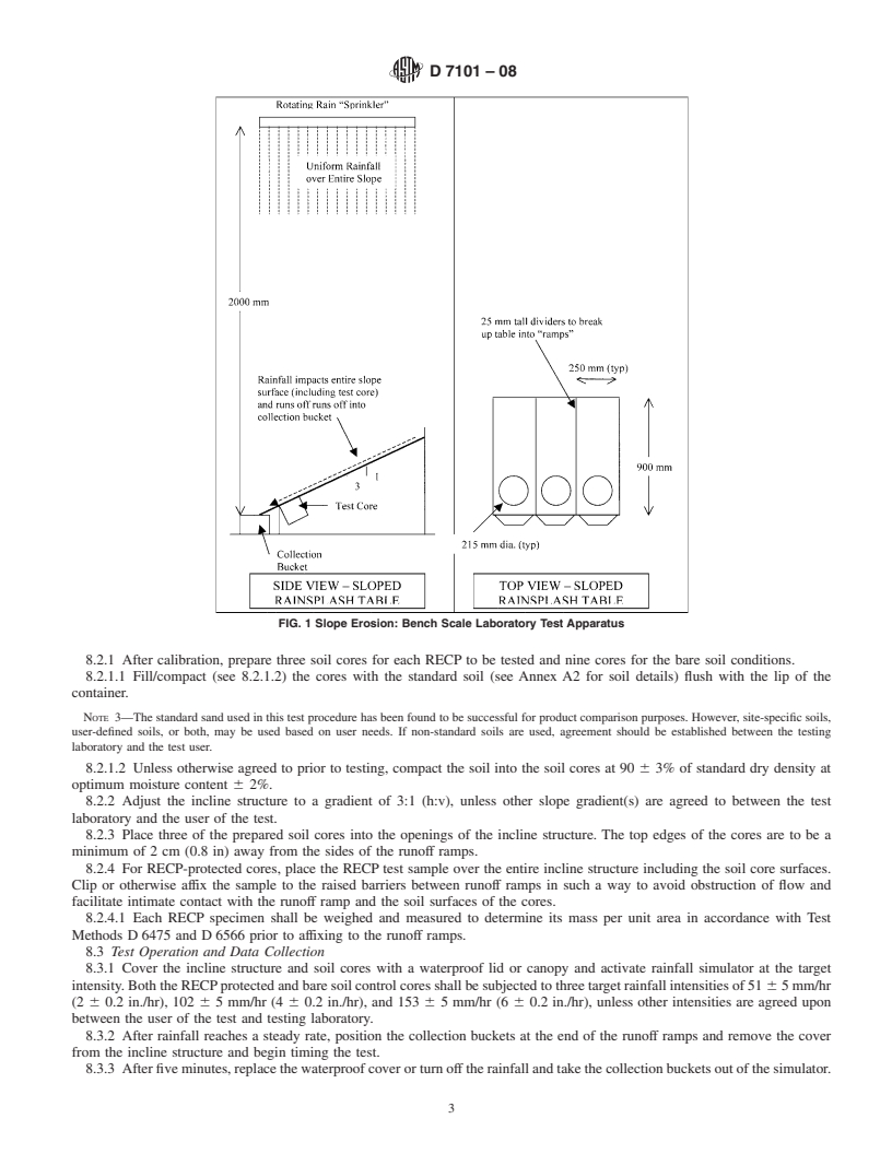 REDLINE ASTM D7101-08 - Standard Index Test Method for Determination of Unvegetated Rolled Erosion Control Product (RECP)  Ability to Protect Soil from Rain Splash and Associated Runoff Under Bench-Scale  Conditions