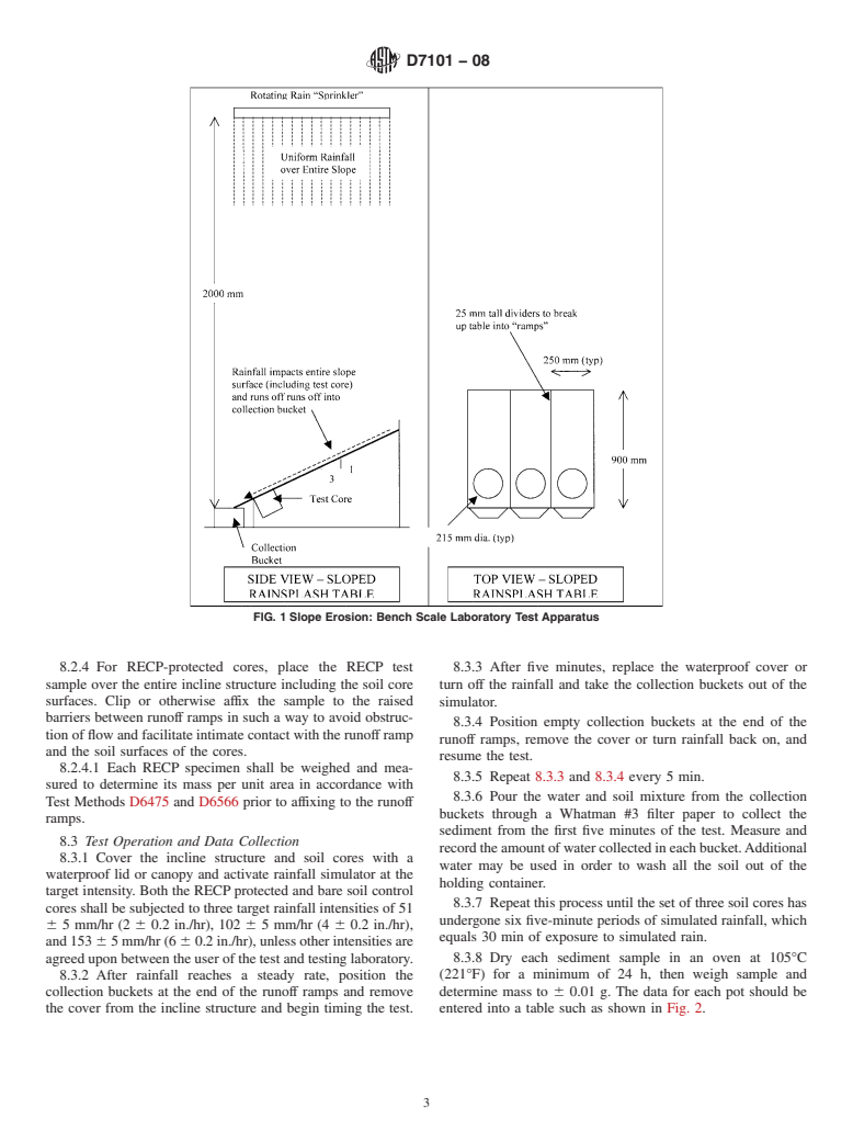 ASTM D7101-08 - Standard Index Test Method for Determination of Unvegetated Rolled Erosion Control Product (RECP)  Ability to Protect Soil from Rain Splash and Associated Runoff Under Bench-Scale  Conditions