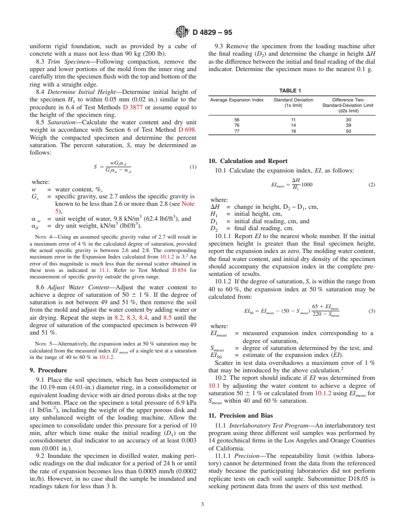 ASTM D4829-95 - Standard Test Method for Expansion Index of Soils