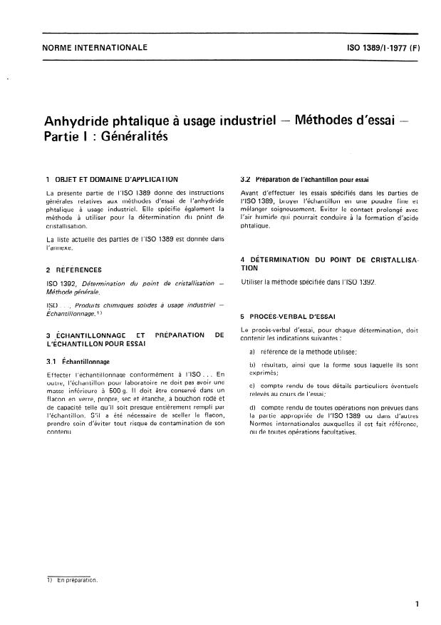 ISO 1389-1:1977 - Anhydride phtalique a usage industriel -- Méthodes d'essai