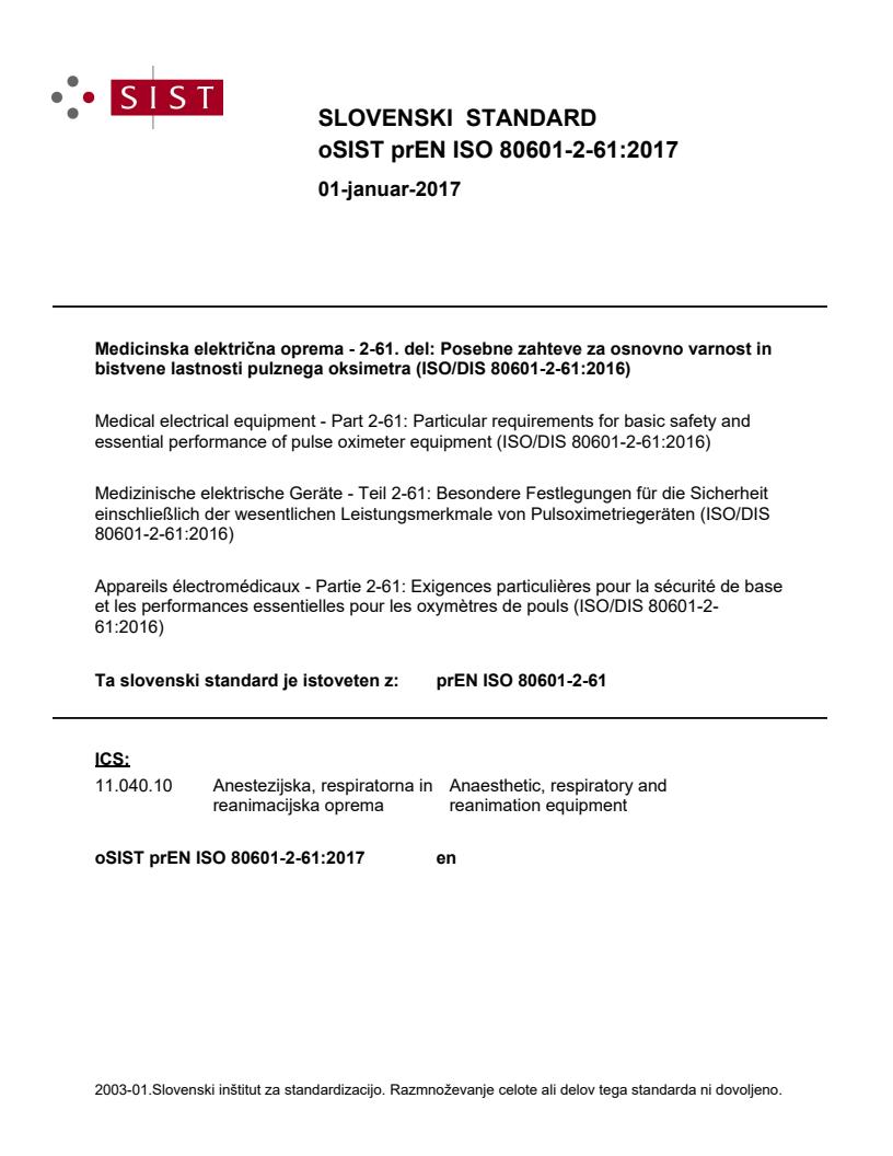 prEN ISO 80601-2-61:2017 - BARVE