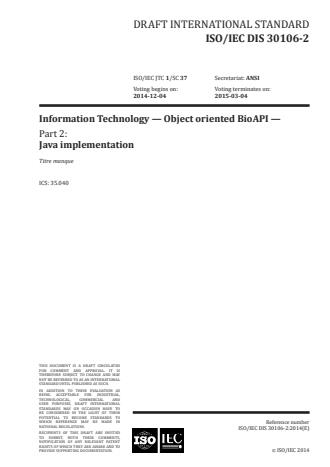 ISO/IEC 30106-2:2016 - Information technology -- Object oriented BioAPI