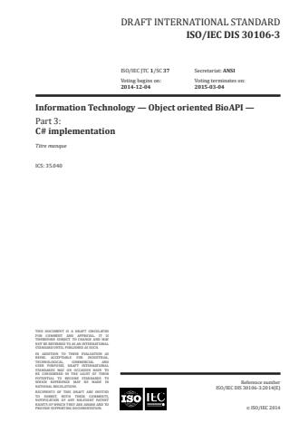 ISO/IEC 30106-3:2016 - Information technology -- Object oriented BioAPI