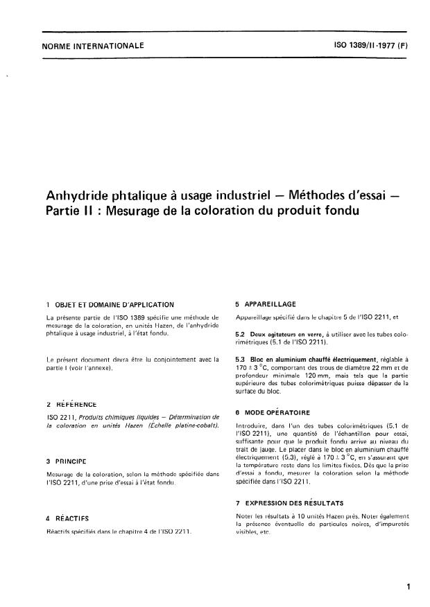 ISO 1389-2:1977 - Anhydride phtalique a usage industriel -- Méthodes d'essai