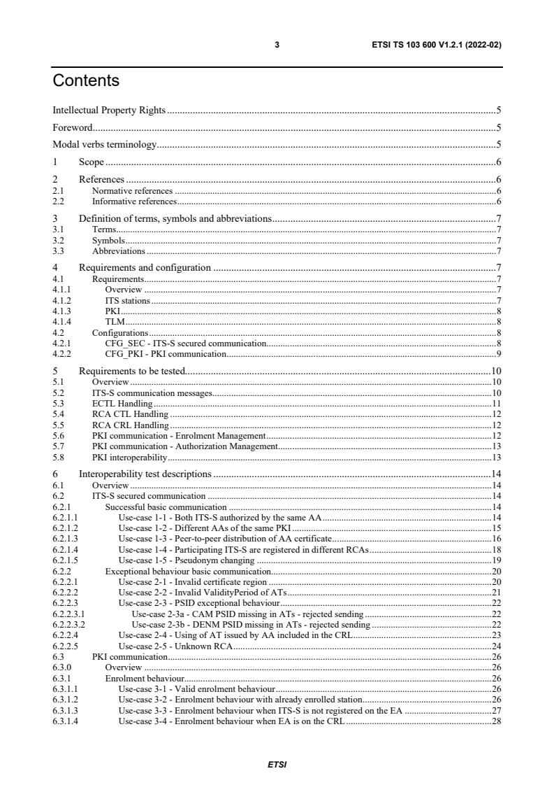 ETSI TS 103 600 V1.2.1 (2022-02) - Intelligent Transport Systems (ITS); Testing; Interoperability test specifications for security