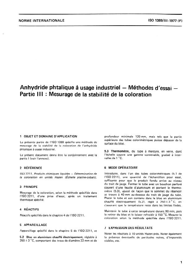ISO 1389-3:1977 - Anhydride phtalique a usage industriel -- Méthodes d'essai