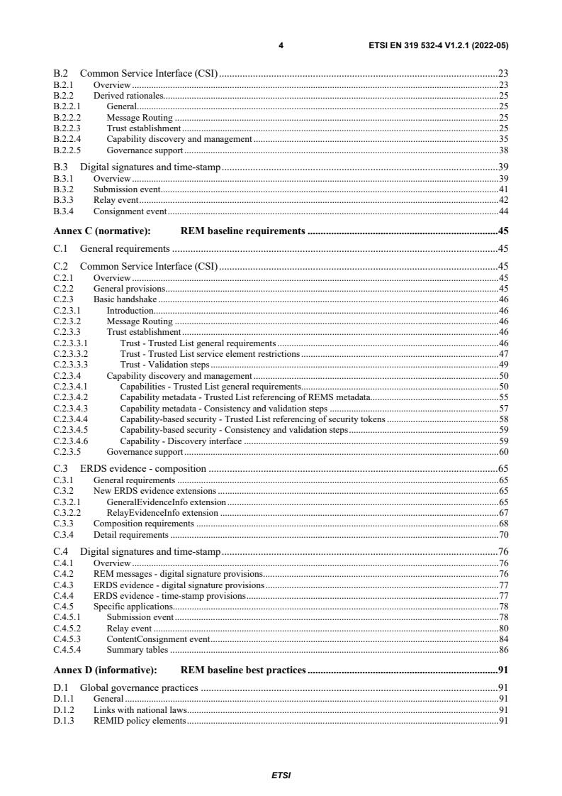 ETSI EN 319 532-4 V1.2.1 (2022-05) - Electronic Signatures and Infrastructures (ESI); Registered Electronic Mail (REM) Services; Part 4: Interoperability profiles - Page 4 preview