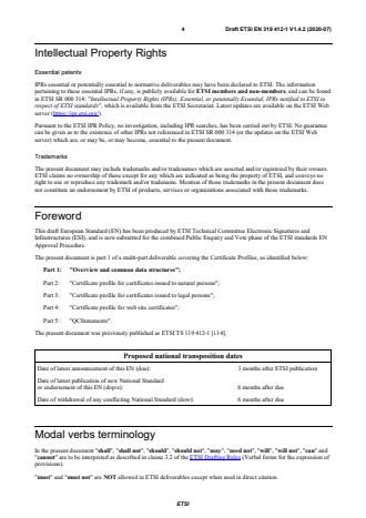SIST EN 319 412-1 V1.4.4:2021 ETSI EN 319 412-1 V1.4.2 (2020-07) - Electronic Signatures and Infrastructures (ESI); Certificate Profiles; Part 1: Overview and common data structures - Page 4 preview