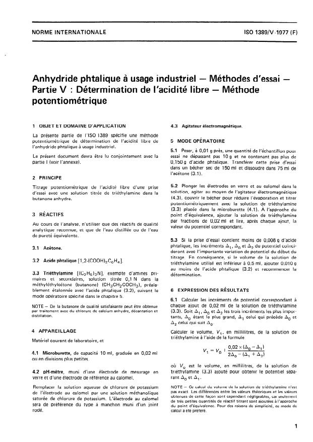 ISO 1389-5:1977 - Anhydride phtalique a usage industriel -- Méthodes d'essai