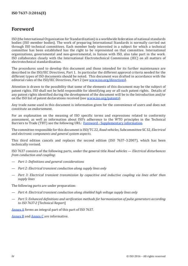 ISO 7637-3:2016 ISO 7637-3:2016 - Road vehicles -- Electrical disturbances from conduction and coupling - Page 4 preview