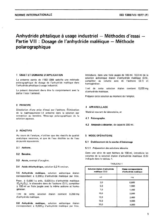 ISO 1389-7:1977 - Anhydride phtalique a usage industriel -- Méthodes d'essai