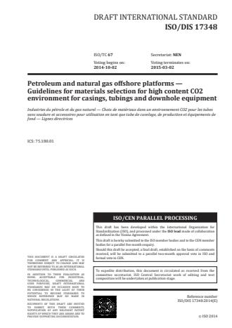 ISO 17348:2016 - Petroleum and natural gas industries -- Materials selection for high content CO2 for casing, tubing and downhole equipment