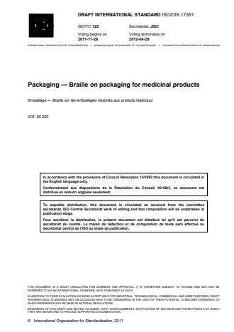 ISO 17351:2013 - Packaging -- Braille on packaging for medicinal products
