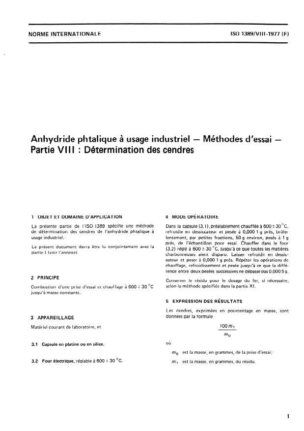 ISO 1389-8:1977 - Anhydride phtalique a usage industriel -- Méthodes d'essai