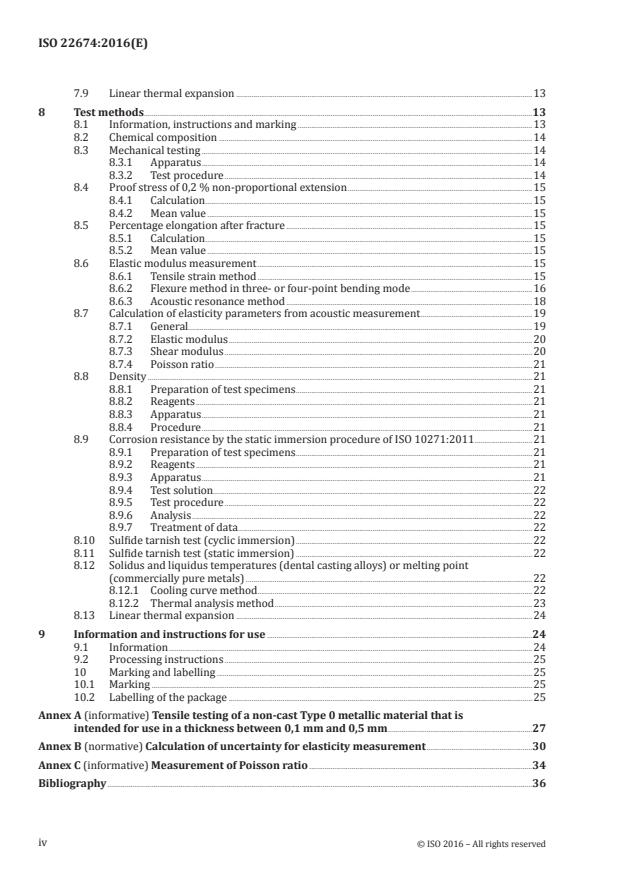 ISO 22674:2016 ISO 22674:2016 - Dentistry -- Metallic materials for fixed and removable restorations and appliances - Page 4 preview