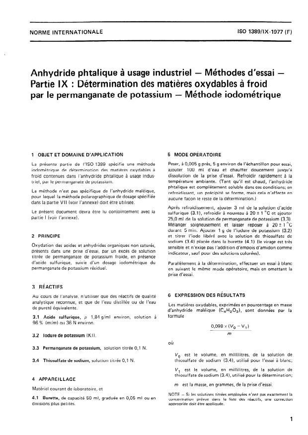 ISO 1389-9:1977 - Anhydride phtalique a usage industriel -- Méthodes d'essai