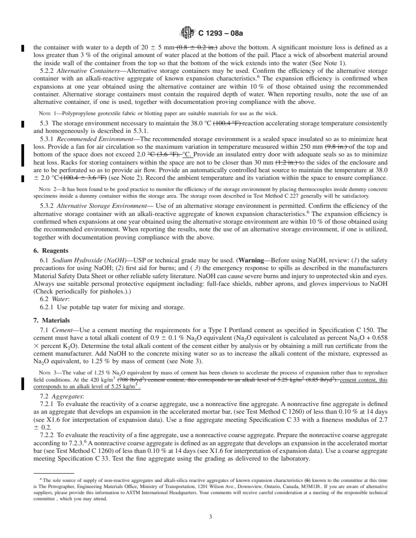 REDLINE ASTM C1293-08a - Standard Test Method for  Determination of Length Change of Concrete Due to Alkali-Silica Reaction