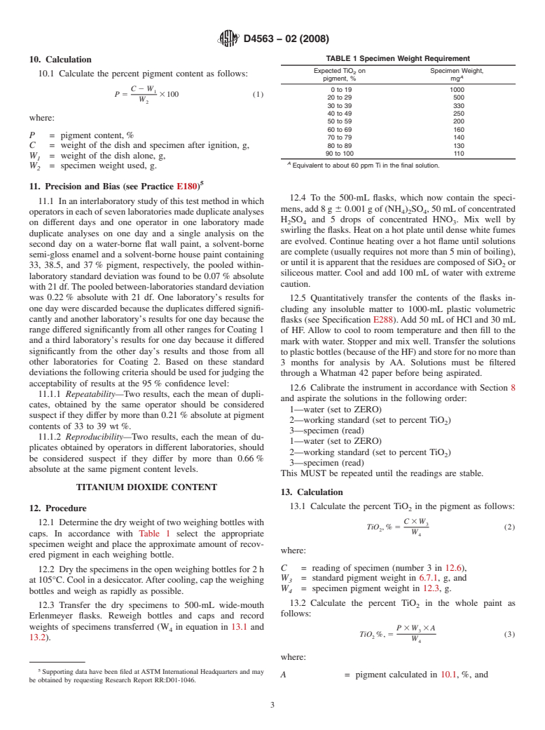 ASTM D4563-02(2008) - Standard Test Method for  Determination by Atomic Absorption Spectroscopy of Titanium Dioxide   Content of Pigments Recovered From Whole Paint