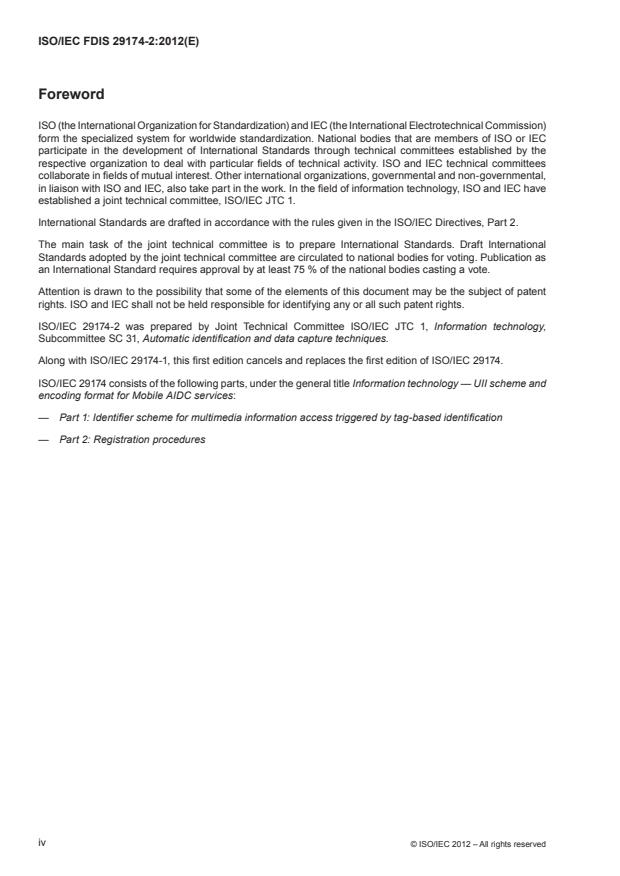 ISO/IEC FDIS 29174-2 ISO/IEC FDIS 29174-2 - Information technology -- UII scheme and encoding format for Mobile AIDC services - Page 4 preview