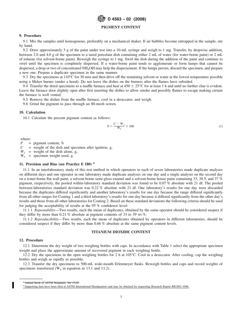 REDLINE ASTM D4563-02(2008) - Standard Test Method for  Determination by Atomic Absorption Spectroscopy of Titanium Dioxide   Content of Pigments Recovered From Whole Paint