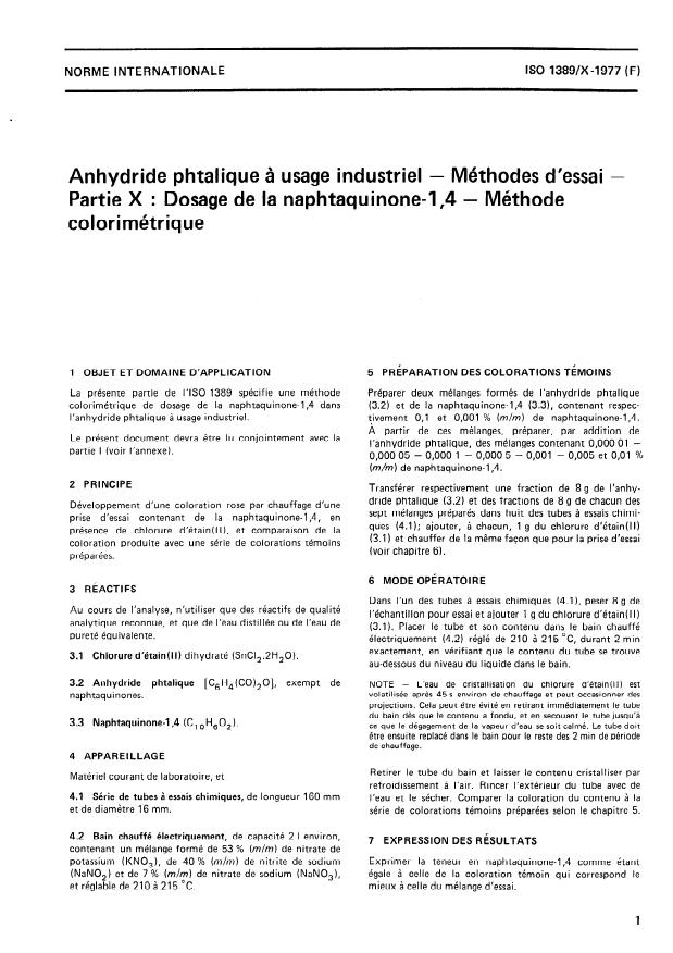 ISO 1389-10:1977 - Anhydride phtalique a usage industriel -- Méthodes d'essai