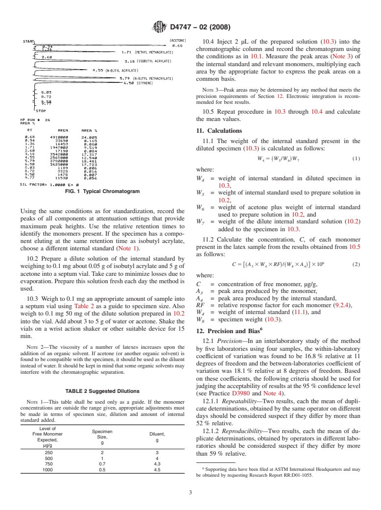 ASTM D4747-02(2008) - Standard Test Method for Determining Unreacted Monomer Content of Latexes Using Gas-Liquid Chromatography