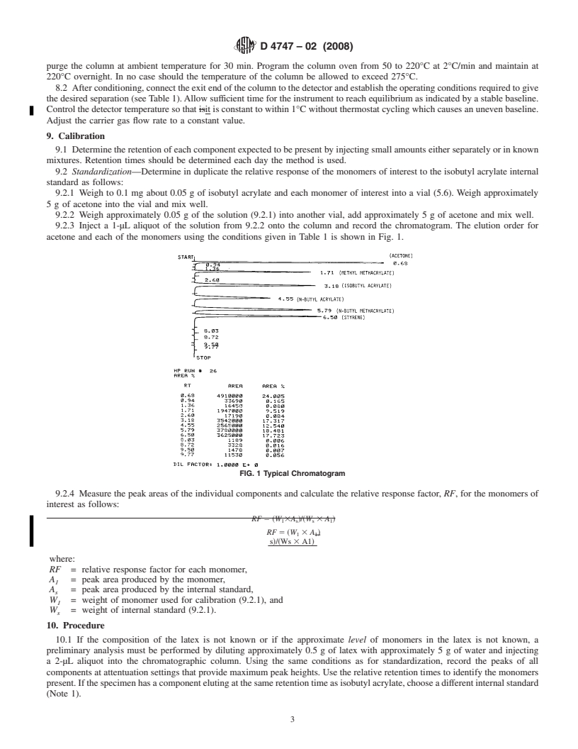REDLINE ASTM D4747-02(2008) - Standard Test Method for Determining Unreacted Monomer Content of Latexes Using Gas-Liquid Chromatography