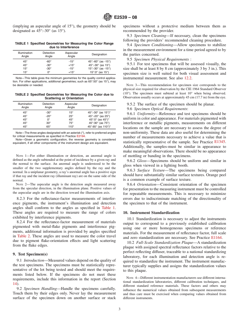 ASTM E2539-08 - Standard Practice for Multiangle Color Measurement of Interference Pigments