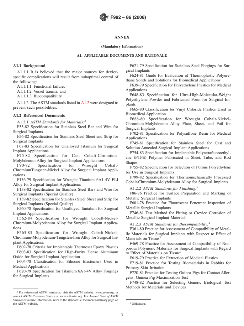 ASTM F982-86(2008) - Standard Specification for  Disclosure of Characteristics of Surgically Implanted Clamps for Carotid Occlusion (Withdrawn 2017)