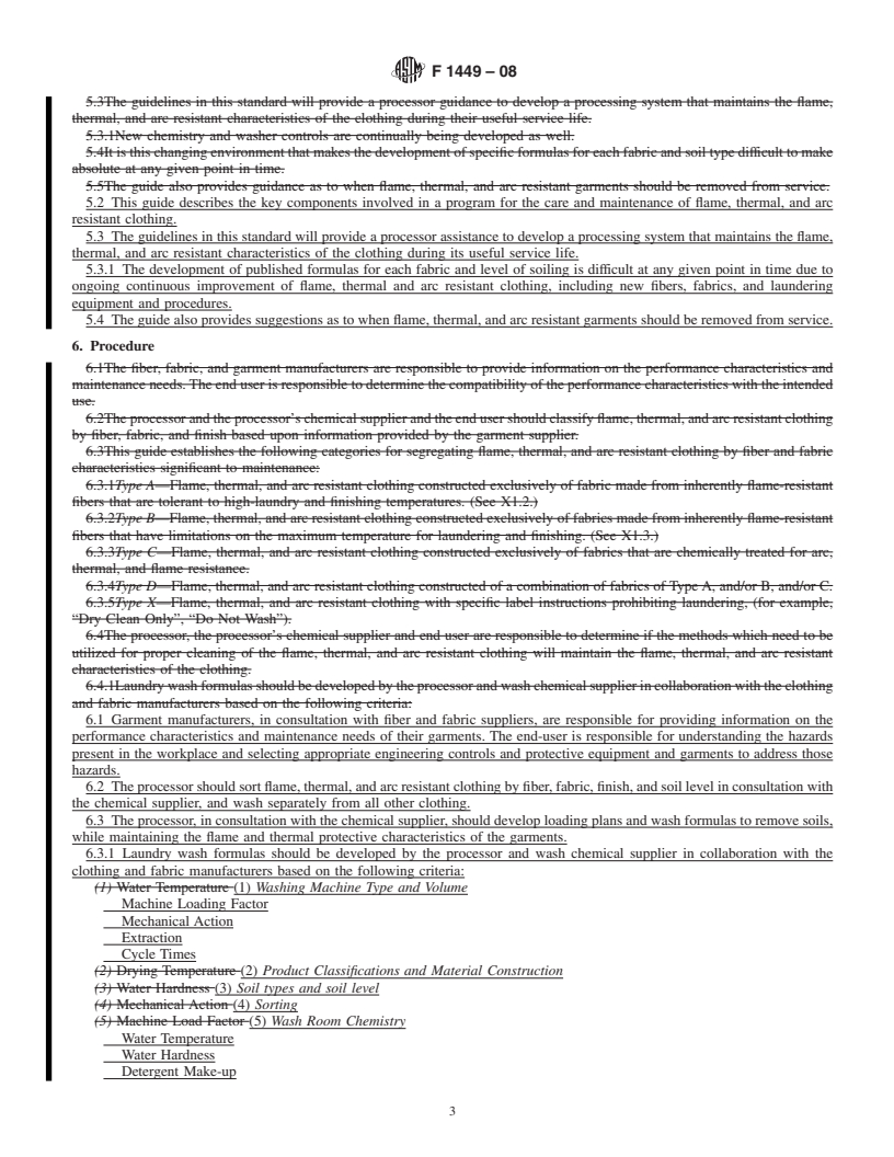 REDLINE ASTM F1449-08 - Standard Guide for Industrial Laundering of Flame, Thermal, and Arc Resistant Clothing