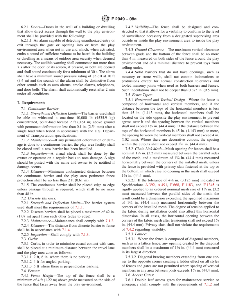 ASTM F2049-08 - Standard Guide for Fences/Barriers for Public, Commercial, and Multi-Family Residential Use Outdoor Play Areas