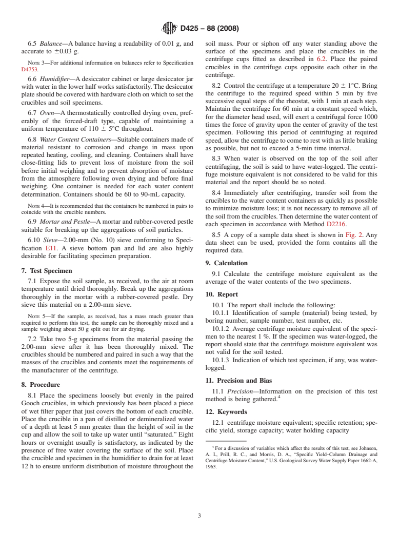 ASTM D425-88(2008) - Standard Test Method for Centrifuge Moisture Equivalent of Soils